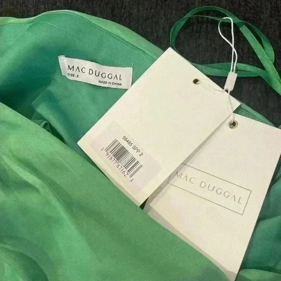 MAC DUGGAL Cutout Maxi Dress Green One Shoulder Satin Party Gown Prom 2 XS 68485 - Picture 8 of 9